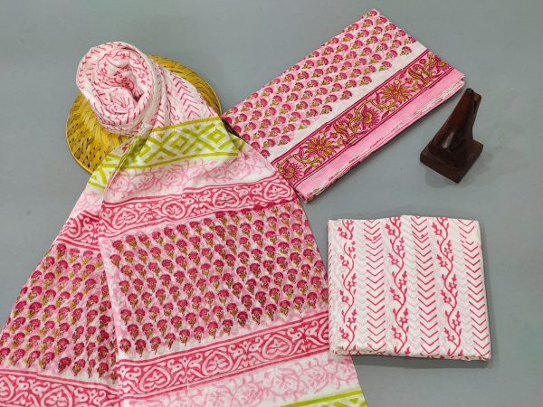 Pink and white Cotton dupatta suits With dupatta online