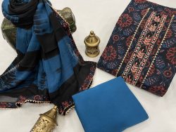 Blue and black embroidered salwar kameez with chiffon dupatta online