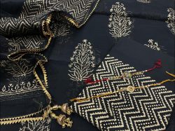 Black Mugal print Kota doria suit set with kota doria dupatta with lace and tassels