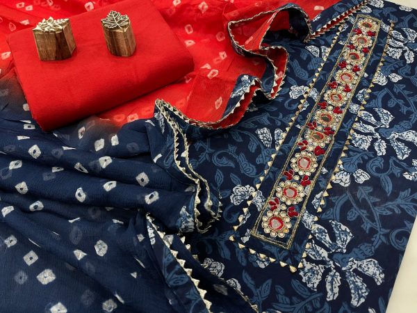 Blue embroidered salwar kameez with chiffon dupatta online