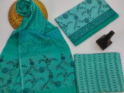 Aquamarine cotton suit with mulmul dupatta