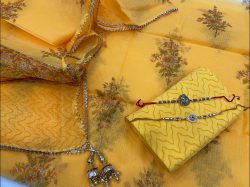 Yellow Kota doria suit set with kota doria dupatta with lace and tassels