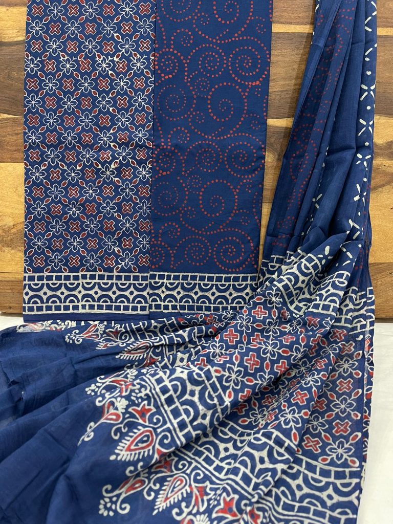 Indigo blue cotton dupatta suits wholesale