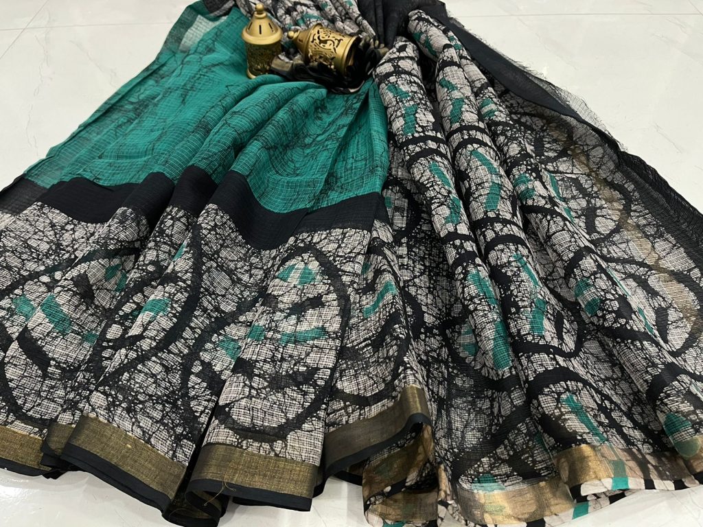 Green and Black kota doria saree with blouse