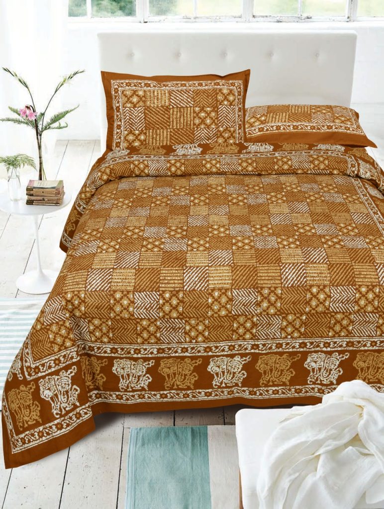 Bronze Cotton double size Dabu bedsheet 90/108 inch