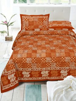 Burnt Orange cotton dabu bed sheet with pillow cover