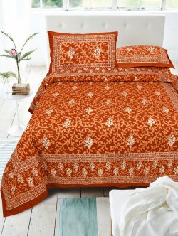 Burnt Orange pure cotton dabu bed sheet