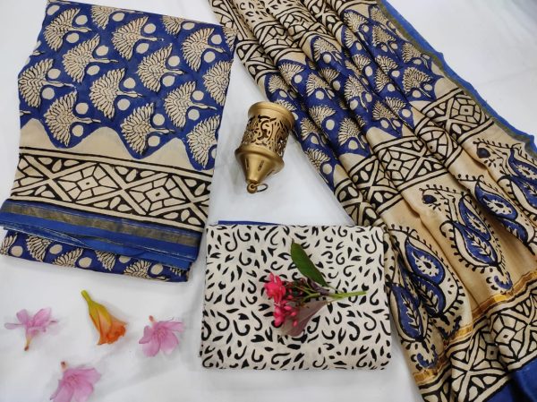 Blue and white Chanderi suit with chanderi dupatta online