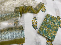 Green and white cotton ethnic wear salwar Kameez suits online