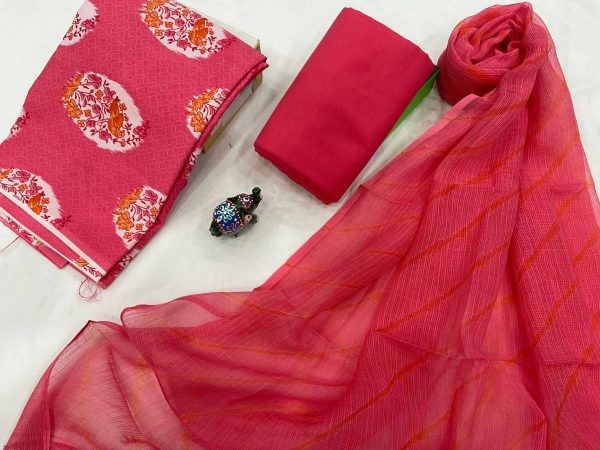 Bright pink cotton salwar suit with kota doria set