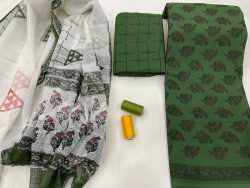 Green and white  Cotton suit with doria dupatta