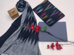 Black and Gray Ikkat suit set with dupatta