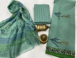 Acapulco green Cotton suits with pure chiffon dupatta