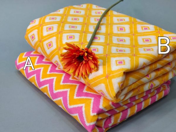 Yellow and pink cotton running material