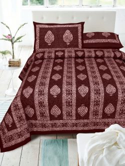 Maroon pure cotton Dabu bedsheet with 2 pillow cover