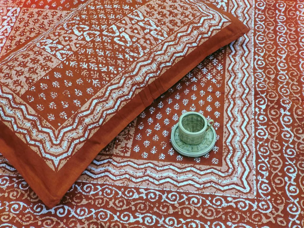 Burnt Orange Cotton double size Dabu bedsheet 90/108 inch