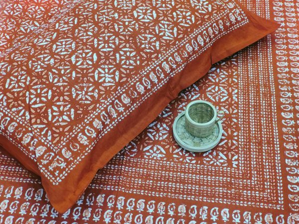 Burnt Orange cotton Dabu bedsheet with 2 pillow cover