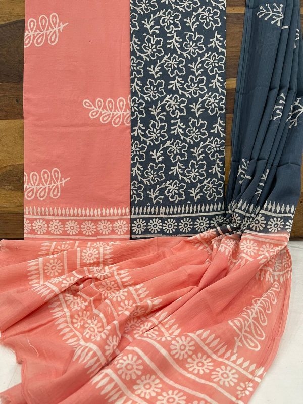 Coral And Teal Blue cotton dupatta suits online