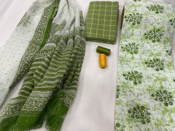 Green and white  Cotton suit with doria dupatta