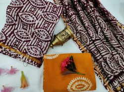 Amber and maroon chanderi suit set with dupatta