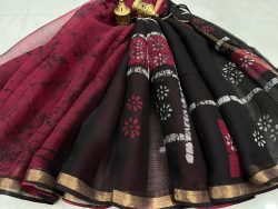 Blush and royal maroon kota doria saree with blouse