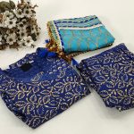 Blue Stitched sharara Cotton suit with kota doria dupatta