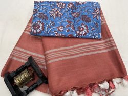 Bronze saree with printed cotton blouse