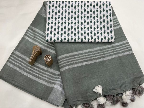 Oliveton saree with printed cotton blouse