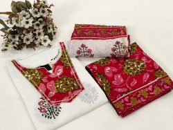 Red Stitched Cotton with chanderi silk dupatta