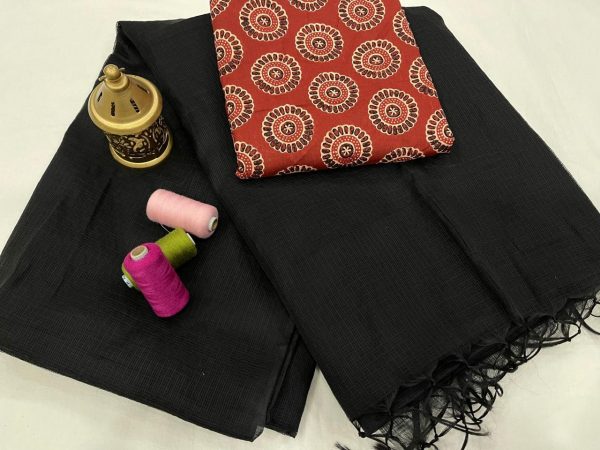 Black Plain kota doria saree with blouse