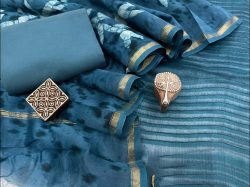 Teal Blue Chanderi suit with chanderi dupatta online