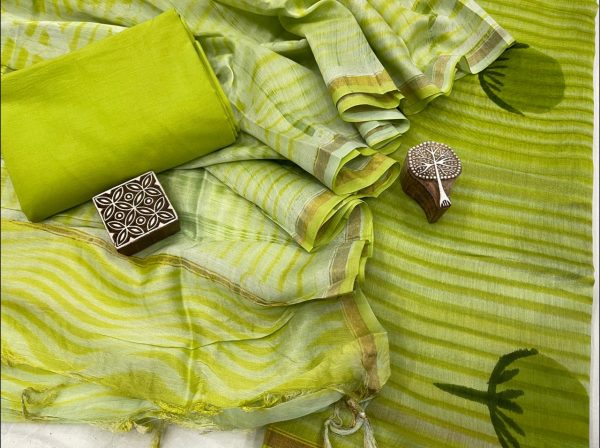 Dull green chanderi salwar suit dress material