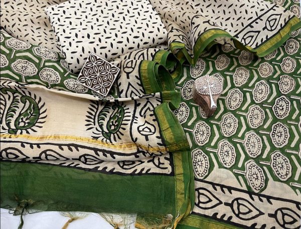 Green chanderi salwar suit dress material with dupatta