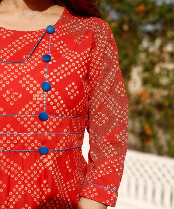 Red Stitched Anarkali Cotton suit with kota doria dupatta