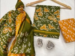 Sap Green And yellow  chanderi Salwar suit with price