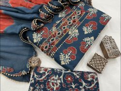 Blue embroidery suits with chiffon dupatta