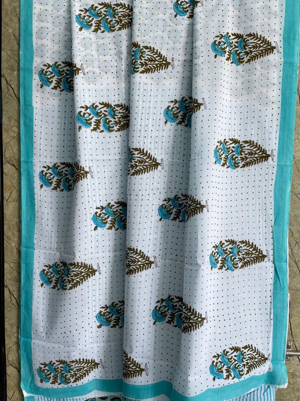 Cyan mugal print cotton sarees online