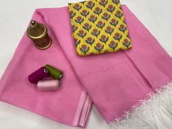 Pink sharbet Plain kota doria saree with blouse