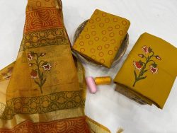 Goldenrod amber salwar kameez set with kota silk dupatta
