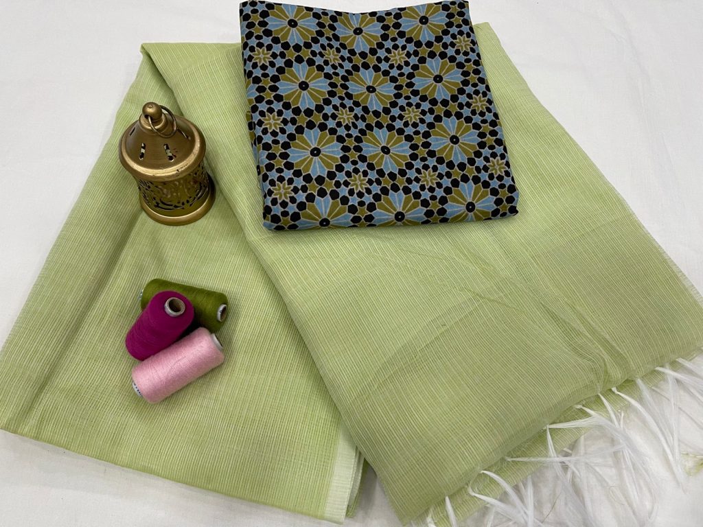 Dull Green kota doria saree with blouse