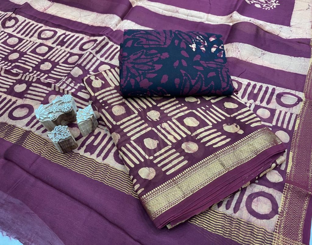 Purple Plum maheshwari silk suit set with dupatta
