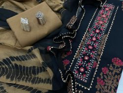 blue and beige embroidered salwar kameez with chiffon dupatta online