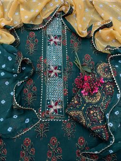 Teal color Gota embroidery suit with chiffon dupatta