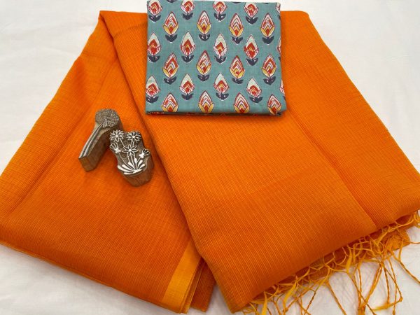 Orange kota doria saree with blouse