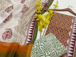 Amber and Green Chanderi suit with chanderi dupatta online