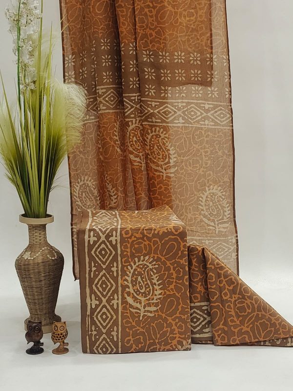 Brown cotton salwar kameez suit with dupatta online shopping