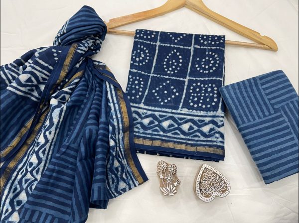 Blue Chanderi suit fabric with chanderi dupatta