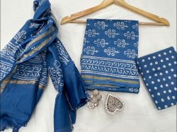 Deep Persian Blue Chanderi suit with chanderi dupatta online