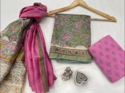Pink And dull green Chanderi suit with chanderi dupatta online