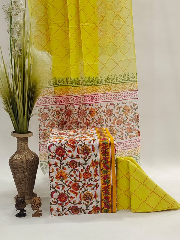 Yellow and white cotton dupatta suits online